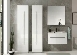 Home affaire Hochschrank »Cantara, Badschrank in Hochglanz Weiß, Hochschrank im modernen Design« mit schwarzen Griffen, ausreichend Stauraum
