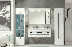 Home affaire Hochschrank »Cantara, Badschrank in Hochglanz Weiß, Hochschrank im modernen Design« mit schwarzen Griffen, ausreichend Stauraum