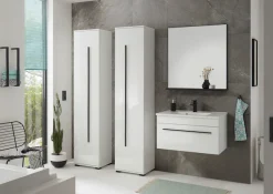 Home affaire Hochschrank »Cantara, Badschrank in Hochglanz Weiß, Hochschrank im modernen Design« mit schwarzen Griffen, ausreichend Stauraum