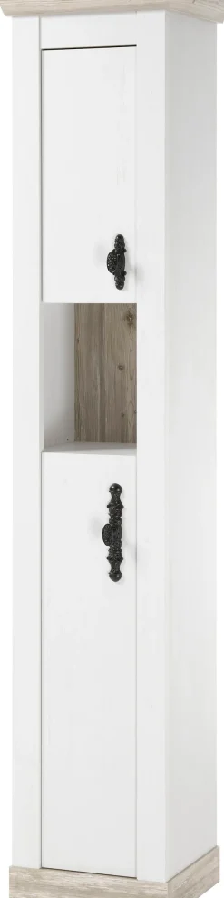 Home affaire Hochschrank »Florenz, Badschrank im Landhausstil, Schrank mit Metallgriffen« in Pinie Weiß, offenes Fach und ausreichend Stauraum hinter Drehtüren