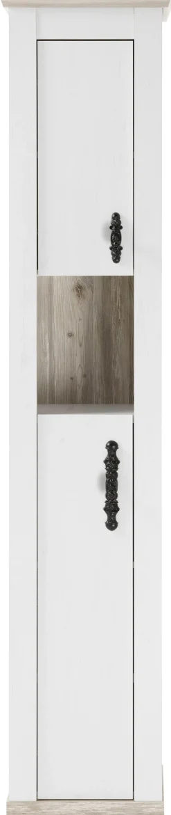 Home affaire Hochschrank »Florenz, Badschrank im Landhausstil, Schrank mit Metallgriffen« in Pinie Weiß, offenes Fach und ausreichend Stauraum hinter Drehtüren