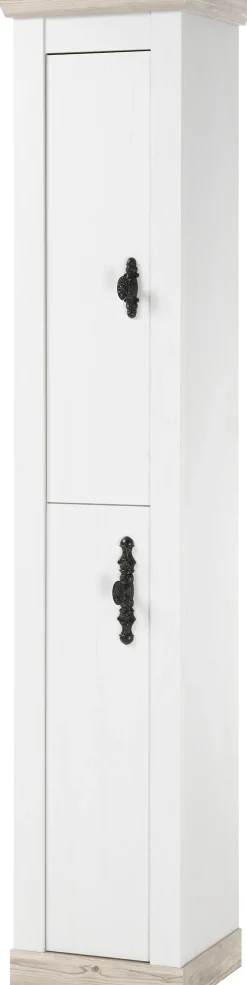 Home affaire Hochschrank »Florenz, Badschrank im Landhausstil, Schrank mit Metallgriffen« in Pinie Weiß, mit ausreichend Stauraum hinter Drehtüren