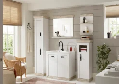 Home affaire Hochschrank »Florenz, Badschrank im Landhausstil, Schrank mit Metallgriffen« in Pinie Weiß, mit ausreichend Stauraum hinter Drehtüren