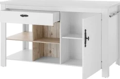 Home affaire Kücheninsel »Florenz, Küchenblock in Pinie Weiß, Kochinsel, Küchenarbeitsblock« Breite 161 cm, mit verschnörkeltem Metallgriff, Arbeitshöhe 92 cm