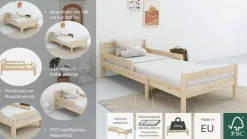 Home affaire Kinderbett »Wenke,ausziehbar von 140 bis 200 cm, FSC®« 90cm Breite, 140-200cm Liegefläche,massive Kiefer, mit Lattenrost, zeitlose Optik,Rausfallschutz