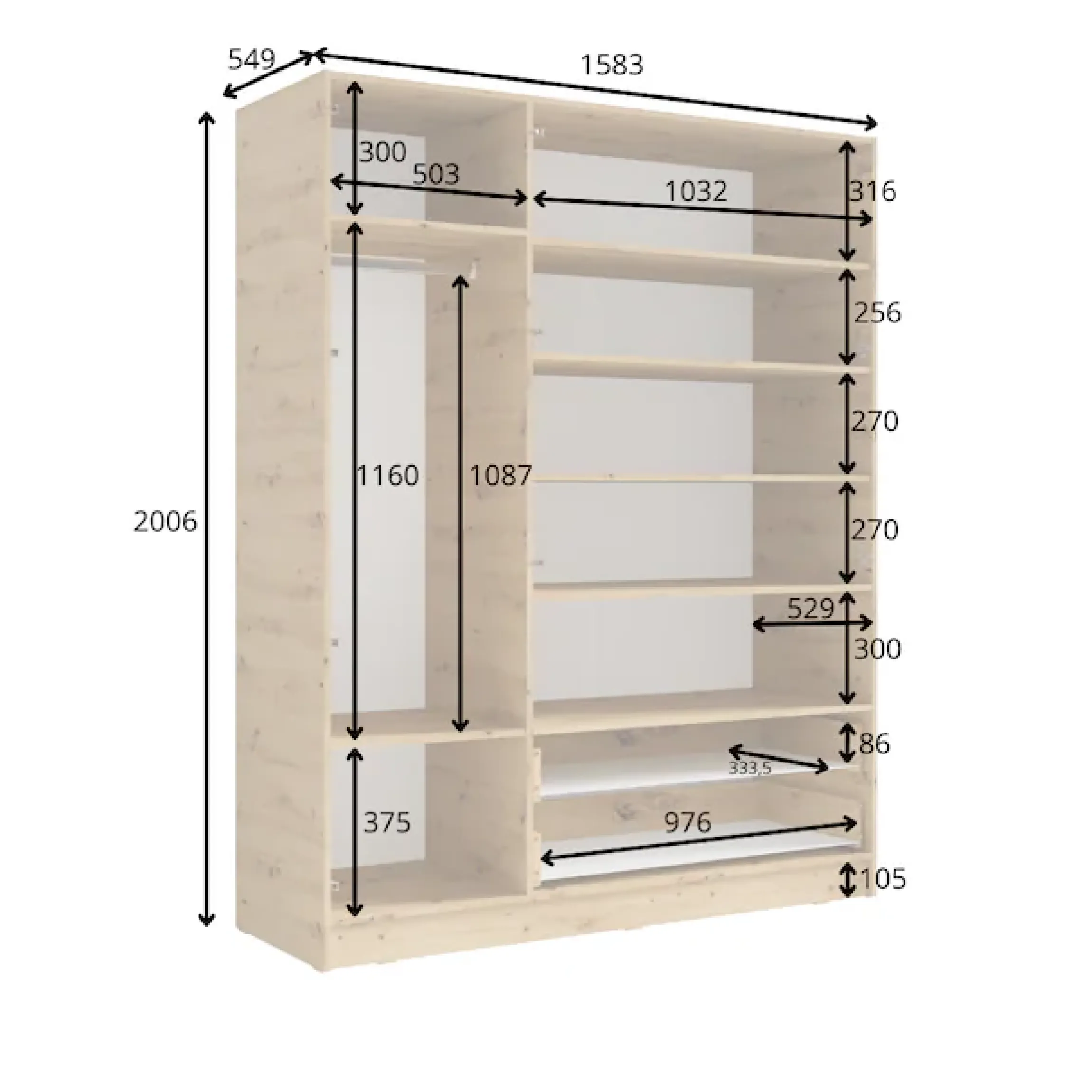 Home affaire Kleiderschrank »LAREDO Wäscheschrank komplette Innenausstattung, Maße 158,3/200,5/55cm« Garderobe mit offenem Fach, 3 Türen und 2 Schubladen, FSC