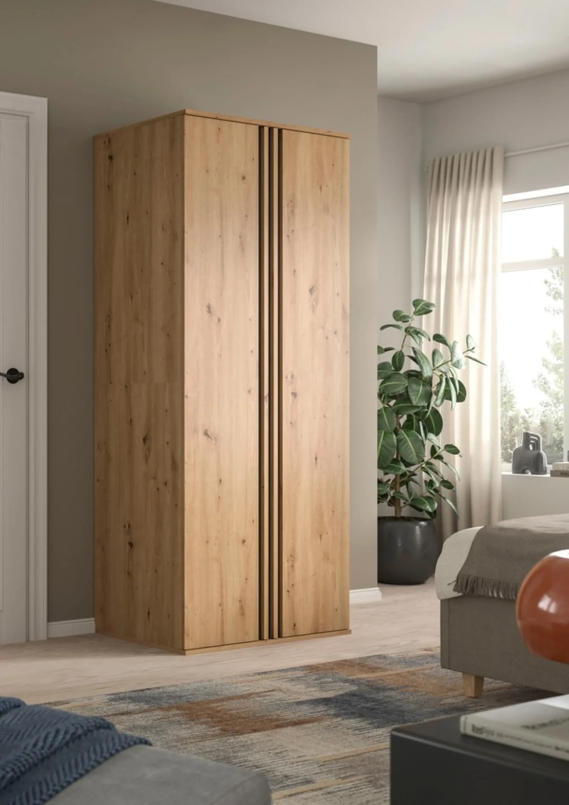 Home affaire Kleiderschrank »ALVA, Breite 80 cm, mit griffloser Front in Paneeloptik, Schrank« Schlafzimmerschrank in weiteren Ausführungen erhältlich,2 Türen, 1 Kleiderstange, 1 Einlegeboden