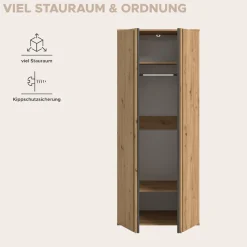 Home affaire Kleiderschrank »ALVA, Breite 80 cm, mit griffloser Front in Paneeloptik, Schrank« Schlafzimmerschrank in weiteren Ausführungen erhältlich,2 Türen, 1 Kleiderstange, 1 Einlegeboden