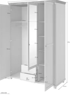Home affaire Kleiderschrank »Evora, Landhausschrank in 3 verschieden Größen, Türen mit Soft- Close« Kleiderschrank mit Spiegel, aus FSC®-zertifiziertem Holzwerkstoff