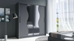 Home affaire Kleiderschrank »JULIETTA Schiebetürenschrank mit 10 Fächer, Kleiderstange und Spiegel« Garderobe mit 2 Schwebetüren und Spiegel, Maße B/T/H: 205/63/215 cm