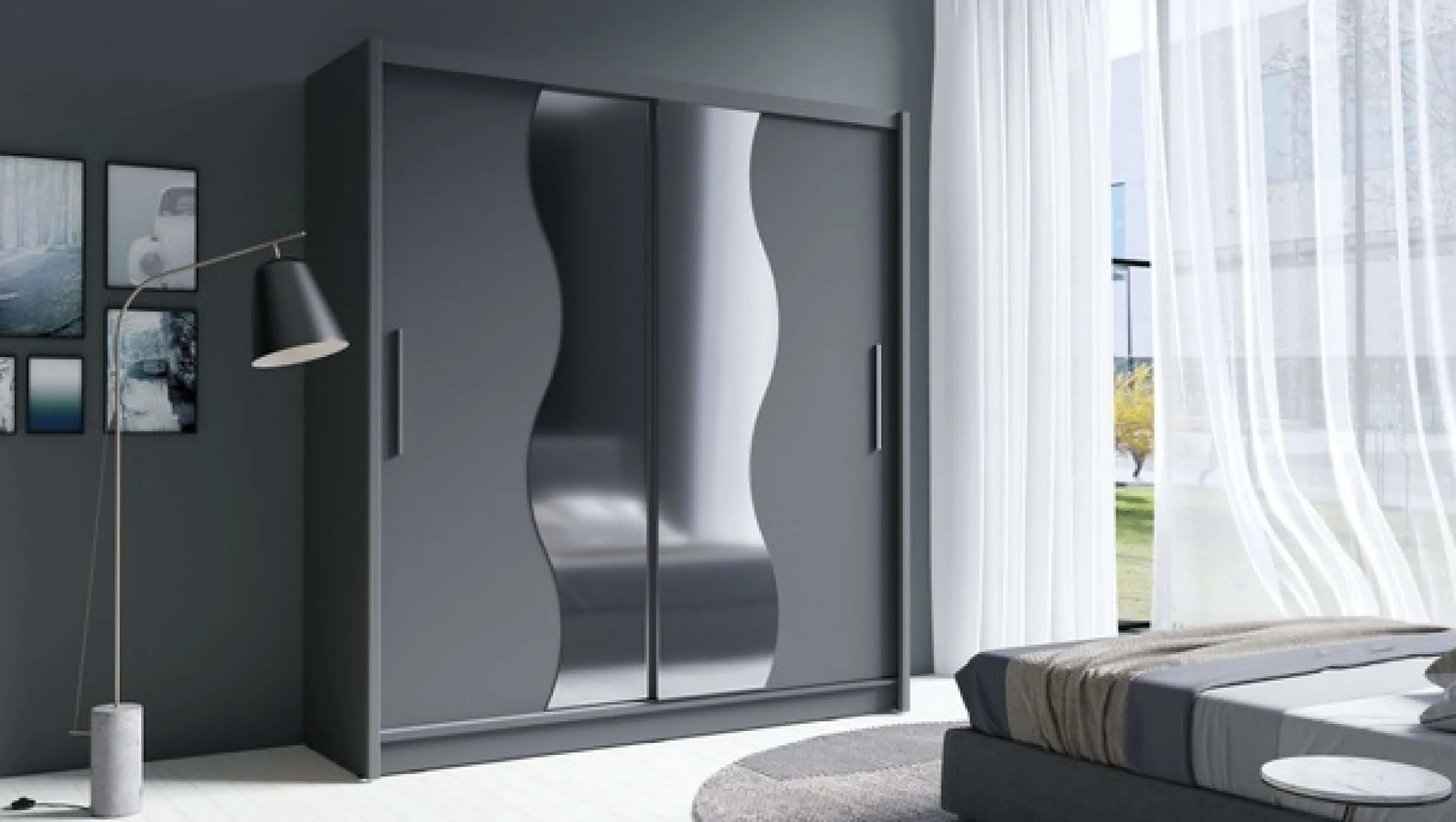 Home affaire Kleiderschrank »JULIETTA Schiebetürenschrank mit 10 Fächer, Kleiderstange und Spiegel« Garderobe mit 2 Schwebetüren und Spiegel, Maße B/T/H: 205/63/215 cm