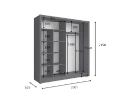 Home affaire Kleiderschrank »JULIETTA Schiebetürenschrank mit 10 Fächer, Kleiderstange und Spiegel« Garderobe mit 2 Schwebetüren und Spiegel, Maße B/T/H: 205/63/215 cm