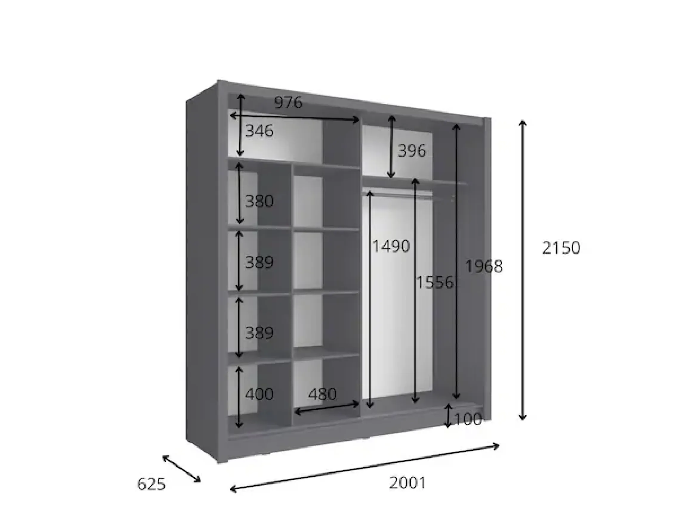 Home affaire Kleiderschrank »JULIETTA Schiebetürenschrank mit 10 Fächer, Kleiderstange und Spiegel« Garderobe mit 2 Schwebetüren und Spiegel, Maße B/T/H: 205/63/215 cm