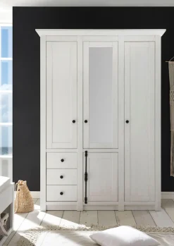 Home affaire Kleiderschrank »California Landhaus Wäscheschrank mit Spiegel, 147 oder 236cm breit« INKLUSIVE komplette Innenausstattung, mit einzigartigen Griffen