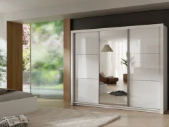 Home affaire Kleiderschrank »LANDERY Garderobe mit Spiegel, 8 Fächer, 2 Kleiderstangen, Beleuchtung« Schiebetürenschrank mit 3 Türen, Maße B/T/H: 252/67/213cm