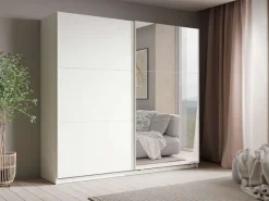 Home affaire Kleiderschrank »LISELOTTE mit Spiegel, wahlweise mit Beleuchtung, Breite 221 cm« Garderobe mit 2 Schwebetüren, weiß oder cashmere, B/H/T: 221×207×60 cm
