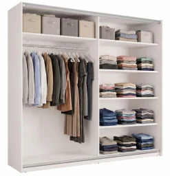 Home affaire Kleiderschrank »LISELOTTE mit Spiegel, wahlweise mit Beleuchtung, Breite 221 cm« Garderobe mit 2 Schwebetüren, weiß oder cashmere, B/H/T: 221×207×60 cm