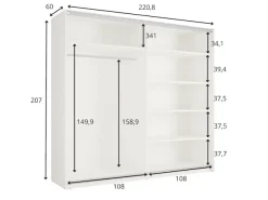 Home affaire Kleiderschrank »LISELOTTE mit Spiegel, wahlweise mit Beleuchtung, Breite 221 cm« Garderobe mit 2 Schwebetüren, weiß oder cashmere, B/H/T: 221×207×60 cm