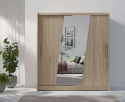 Home affaire Kleiderschrank »JULIETTA Schiebetürenschrank mit 10 Fächer, Kleiderstange und Spiegel« Garderobe mit 2 Schwebetüren und Spiegel, Maße B/T/H: 205/63/215 cm