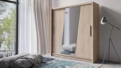 Home affaire Kleiderschrank »JULIETTA Schiebetürenschrank mit 10 Fächer, Kleiderstange und Spiegel« Garderobe mit 2 Schwebetüren und Spiegel, Maße B/T/H: 205/63/215 cm
