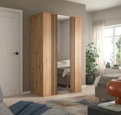 Home affaire Kleiderschrank »ALVA, Breite 120 cm, mit griffloser Front in Paneeloptik, Schrank« Schlafzimmerschrank in weiteren Ausführungen erhältlich,3 Türen, davon 1 Spiegeltür, 1 Kleiderstange, 5 Einlegeböden