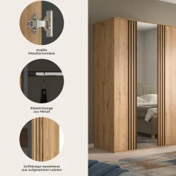 Home affaire Kleiderschrank »ALVA, Breite 120 cm, mit griffloser Front in Paneeloptik, Schrank« Schlafzimmerschrank in weiteren Ausführungen erhältlich,3 Türen, davon 1 Spiegeltür, 1 Kleiderstange, 5 Einlegeböden