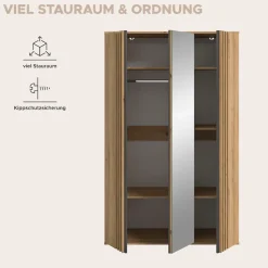 Home affaire Kleiderschrank »ALVA, Breite 120 cm, mit griffloser Front in Paneeloptik, Schrank« Schlafzimmerschrank in weiteren Ausführungen erhältlich,3 Türen, davon 1 Spiegeltür, 1 Kleiderstange, 5 Einlegeböden