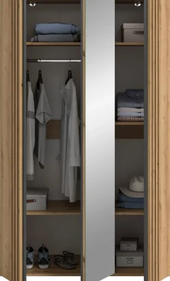 Home affaire Kleiderschrank »ALVA, Breite 120 cm, mit griffloser Front in Paneeloptik, Schrank« Schlafzimmerschrank in weiteren Ausführungen erhältlich,3 Türen, davon 1 Spiegeltür, 1 Kleiderstange, 5 Einlegeböden