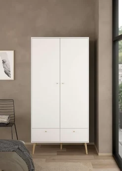 Home affaire Kleiderschrank »Bodo, Drehtürenschrank, Aufbewahrung Kasten Schrank Stauraum« 2 Türen, 2 Schubladen, Beine und Griffe Massivholz, Breite 99 cm