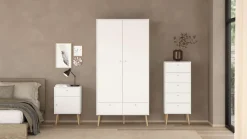Home affaire Kleiderschrank »Bodo, Drehtürenschrank, Aufbewahrung Kasten Schrank Stauraum« 2 Türen, 2 Schubladen, Beine und Griffe Massivholz, Breite 99 cm