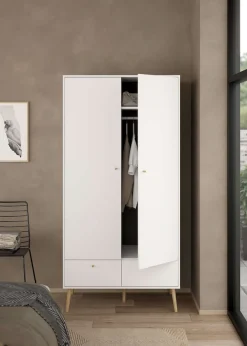 Home affaire Kleiderschrank »Bodo, Drehtürenschrank, Aufbewahrung Kasten Schrank Stauraum« 2 Türen, 2 Schubladen, Beine und Griffe Massivholz, Breite 99 cm