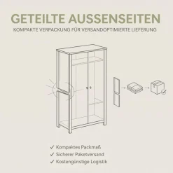 Home affaire Kleiderschrank »NIEL, Schlafzimmerschrank, Garderobe, Schrank« BxH: 200x200 cm, 2 Kleiderstangen, 4 Einlegeböden, 1 Stk. tlg. Kleiderschrank, Schrank, Schlafzimmer, Jugendzimmer