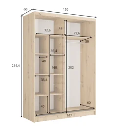 Home affaire Kleiderschrank »VILLEFRANCHE modern mit viel Stauraum, Fächer & Kleiderstange, Spiegel« Garderobe in 3 Breiten (155, 205, 248 cm), erhältlich in 3 Farben