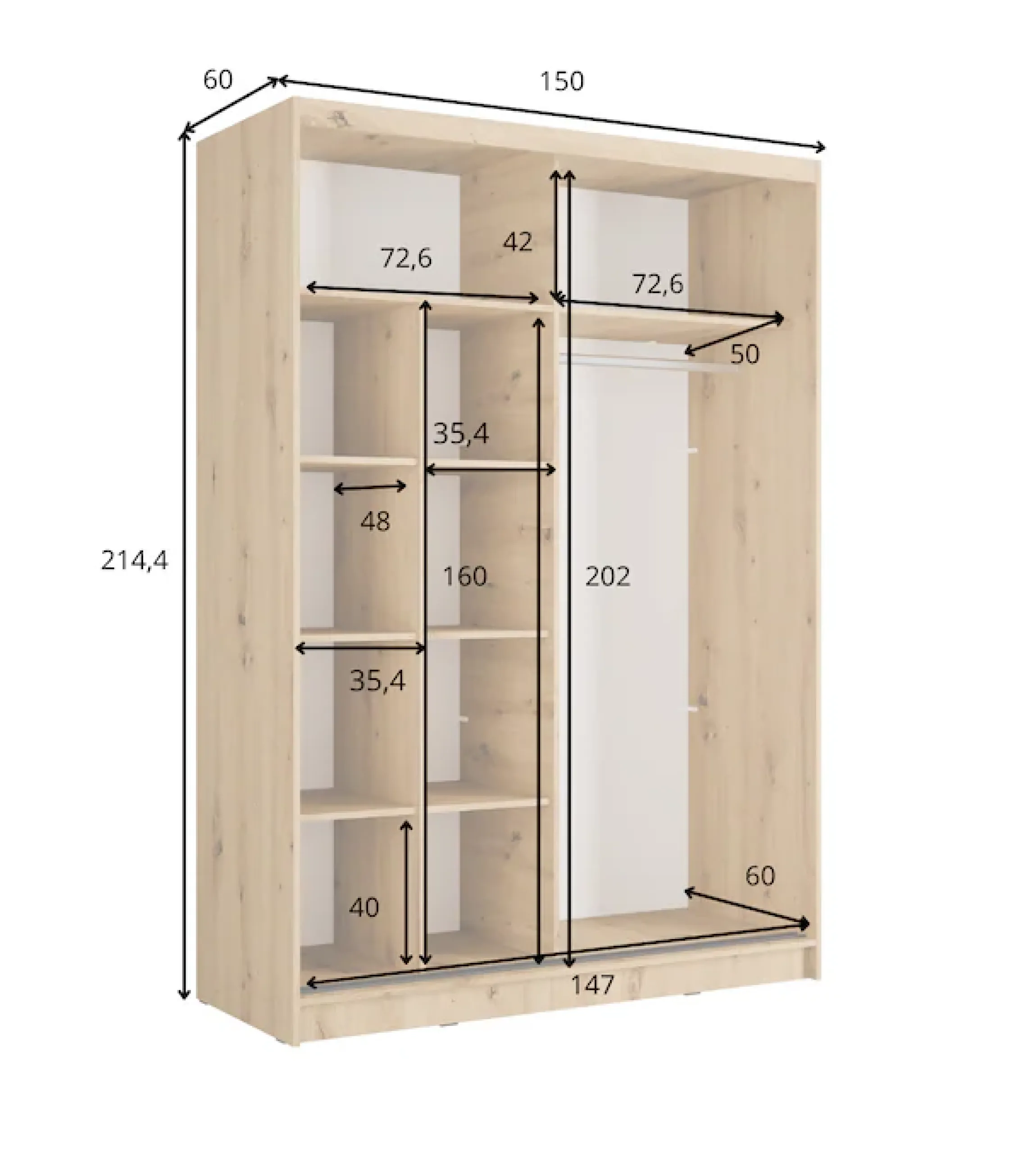 Home affaire Kleiderschrank »VILLEFRANCHE modern mit viel Stauraum, Fächer & Kleiderstange, Spiegel« Garderobe in 3 Breiten (155, 205, 248 cm), erhältlich in 3 Farben