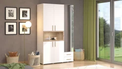 Home affaire Kleiderschrank »Donald, inklusive Kleiderstangen und Einlegeböden, FSC-zertifiziert« 134,5 oder 179cm breit, 227cm hoch und 56,5cm tief,In 2 Breiten, mit Spiegel und Schubladen, 1 offenes Fach in Holzoptik