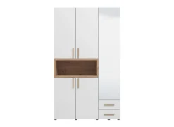 Home affaire Kleiderschrank »Donald, inklusive Kleiderstangen und Einlegeböden, FSC-zertifiziert« 134,5 oder 179cm breit, 227cm hoch und 56,5cm tief,In 2 Breiten, mit Spiegel und Schubladen, 1 offenes Fach in Holzoptik