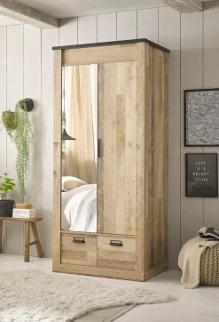 Home affaire Kleiderschrank »SHERWOOD Wäscheschrank Garderobe mit Spiegel« wahlweise mit Kleiderstange oder Einlegeböden nutzbar, Breite 93 cm