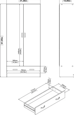 Home affaire Kleiderschrank »Space Drehtürenschrank, Aufbewahrung Kasten Schrank Stauraum« 2 Türen, 3 Einlegeböden und 1 breite Schublade, Breite 79 cm