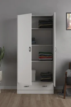 Home affaire Kleiderschrank »Space Drehtürenschrank, Aufbewahrung Kasten Schrank Stauraum« 2 Türen, 3 Einlegeböden und 1 breite Schublade, Breite 79 cm