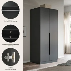 Home affaire Kleiderschrank »Skarde Schlafzimmerschrank, Garderobe, Schrank« Otto Bestseller Garderobe Schlafzimmerschrank,Breite: 80 cm, anthrazit, Kleiderstange