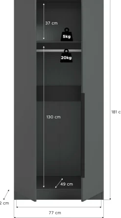 Home affaire Kleiderschrank »Skarde Schlafzimmerschrank, Garderobe, Schrank« Otto Bestseller Garderobe Schlafzimmerschrank,Breite: 80 cm, anthrazit, Kleiderstange