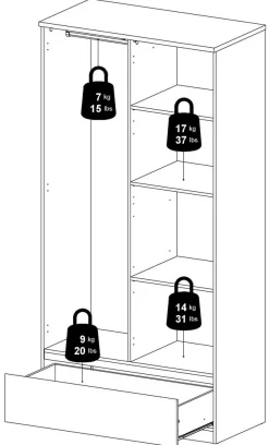 Home affaire Kleiderschrank »Naia, Drehtürenschrank, Aufbewahrung Kasten Schrank Stauraum« 2 Türen, Kleiderstange, 4 Fächer, Breite 99 cm, Höhe 200 cm