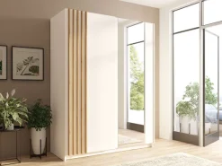 Home affaire Kleiderschrank »Kleiderschrank Charisy mit Spiegel, 4 Einlegeböden und Kleiderstange« Garderobe mit 2 Schwebetüren und Lamellen, B/H/T150/198,5/62 cm