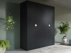 Home affaire Kleiderschrank »BELLOT Garderobe, Wäscheschrank mit 4 Einlegeböden und 2 Kleiderstange« mit 4 Drehtüren und goldenen Griffen, Maße B/T/H: 180/59/209 cm