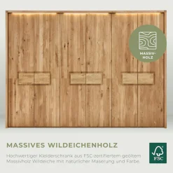 Home affaire Kleiderschrank »Ambroise, aus Wildeiche, inkl. Passepartout« Massivholz-Kleiderschrank, im 50 cm Raster planbar