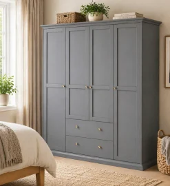 Home affaire Kleiderschrank »Paris im Landhausstil mit viel Stauraum, B/HT ca. 180x200x65 cm« 4 Türen, Böden, Stange & Schubladen für optimale Ordnung