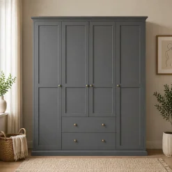 Home affaire Kleiderschrank »Paris im Landhausstil mit viel Stauraum, B/HT ca. 180x200x65 cm« 4 Türen, Böden, Stange & Schubladen für optimale Ordnung