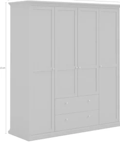 Home affaire Kleiderschrank »Paris im Landhausstil mit viel Stauraum, B/HT ca. 180x200x65 cm« 4 Türen, Böden, Stange & Schubladen für optimale Ordnung