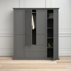 Home affaire Kleiderschrank »Paris im Landhausstil mit viel Stauraum, B/HT ca. 180x200x65 cm« 4 Türen, Böden, Stange & Schubladen für optimale Ordnung