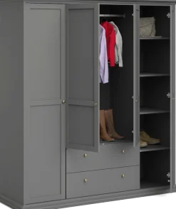 Home affaire Kleiderschrank »Paris im Landhausstil mit viel Stauraum, B/HT ca. 180x200x65 cm« 4 Türen, Böden, Stange & Schubladen für optimale Ordnung